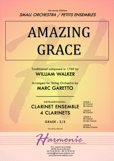 AMAZING GRACE - Traditionnal - for CLARINET Quartet - Arranged by Marc Garetto (arr. Marc GARETTO)