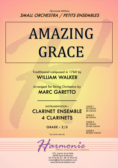 AMAZING GRACE - Traditionnal - for CLARINET Quartet - Arranged by Marc Garetto (arr. Marc GARETTO)