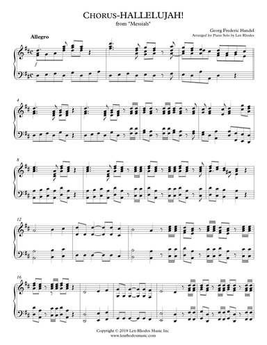 "Hallelujah" Chorus - Handel's 'Messiah' - Piano solo (arr. Len Rhodes)