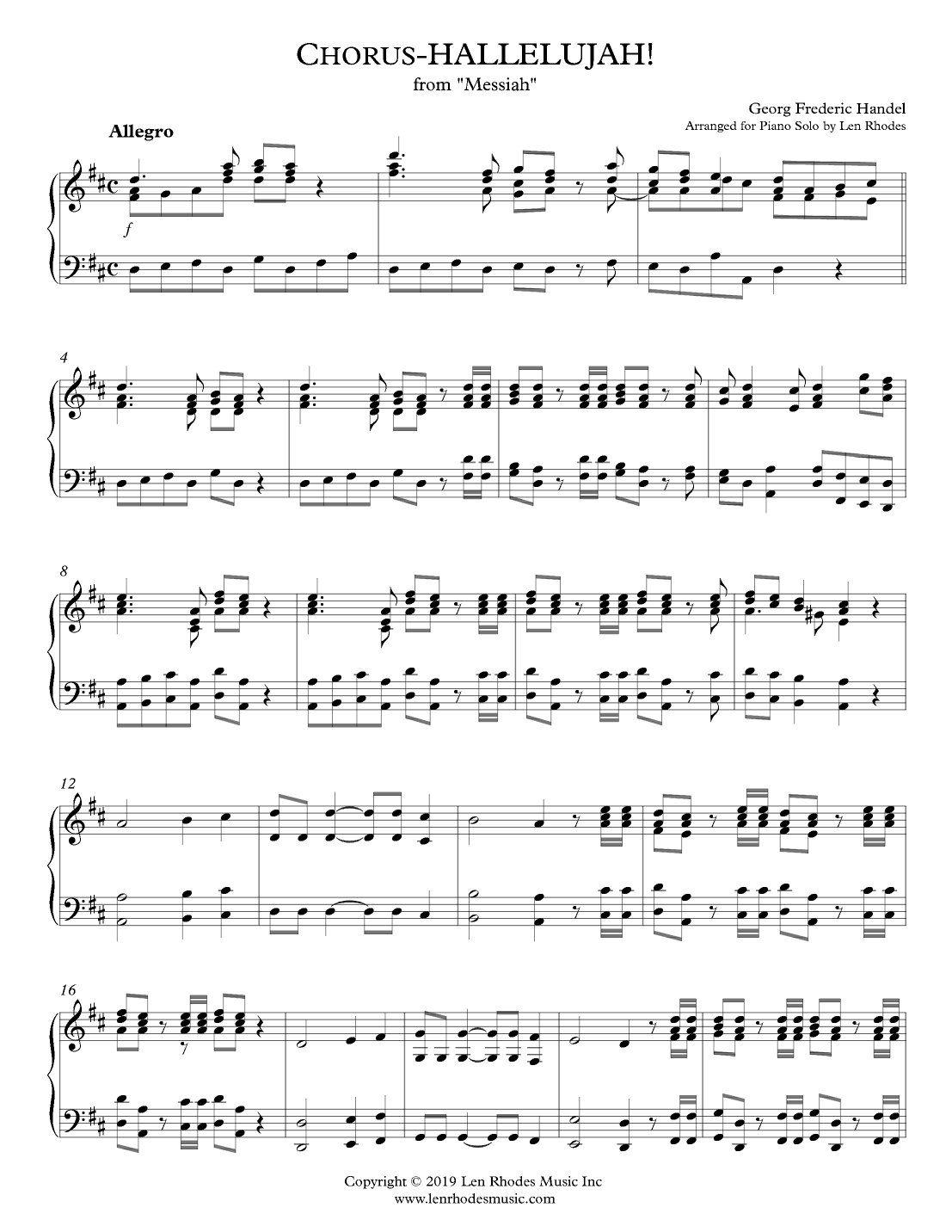 "Hallelujah" Chorus - Handel's 'Messiah' - Piano solo (arr. Len Rhodes)