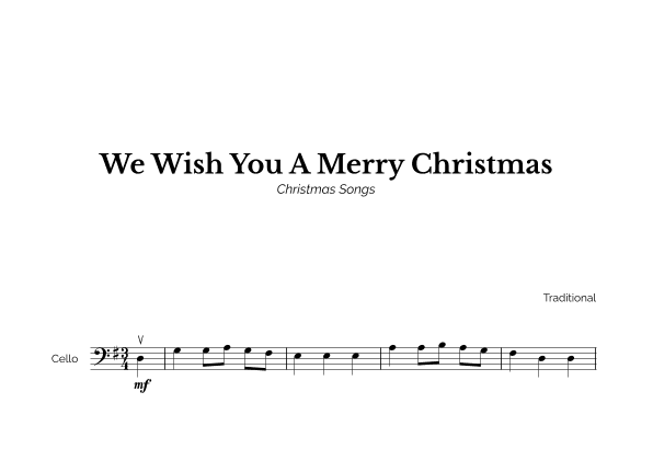 We Wish You A Merry Christmas for Easy Cello Solo (arr. Marcos Soares)