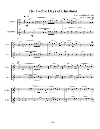 The Twelve Days of Christmas (Alto and Tenor Sax Duet) (arr. B. C. Dockery)
