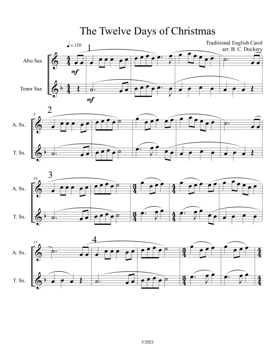 The Twelve Days of Christmas (Alto and Tenor Sax Duet) (arr. B. C. Dockery)