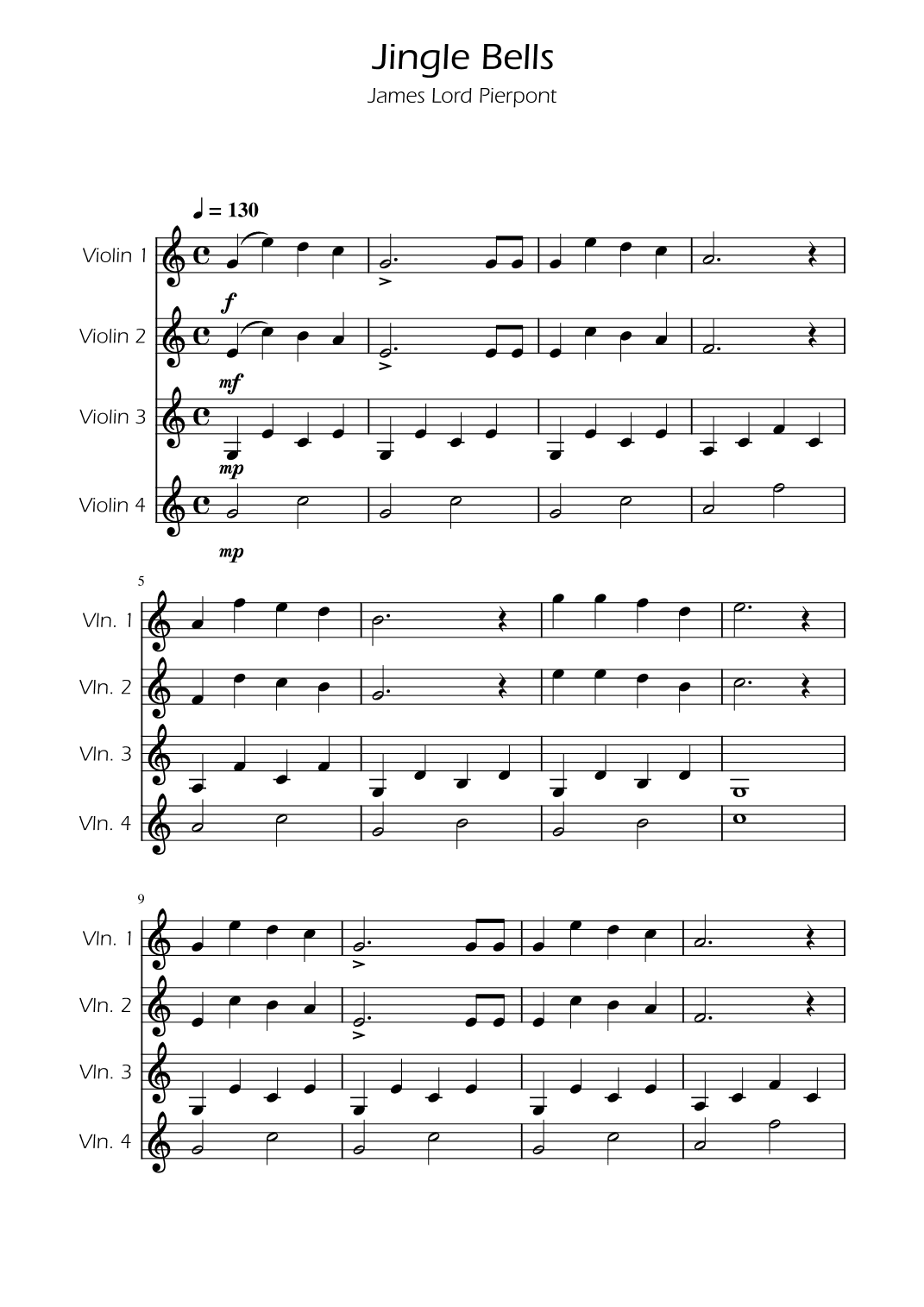 Jingle Bells - Violin Quartet (arr. Ygor Nunes)