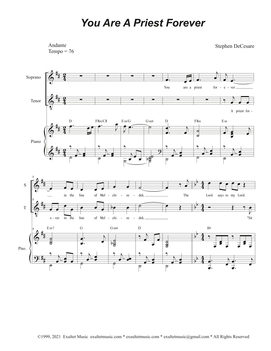 You Are A Priest Forever (Duet for Soprano and Tenor solo)