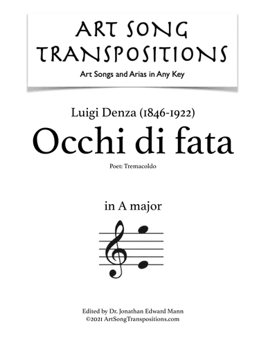 DENZA: Occhi di fata (transposed to A major) (arr. ArtSongTranspositions.com)