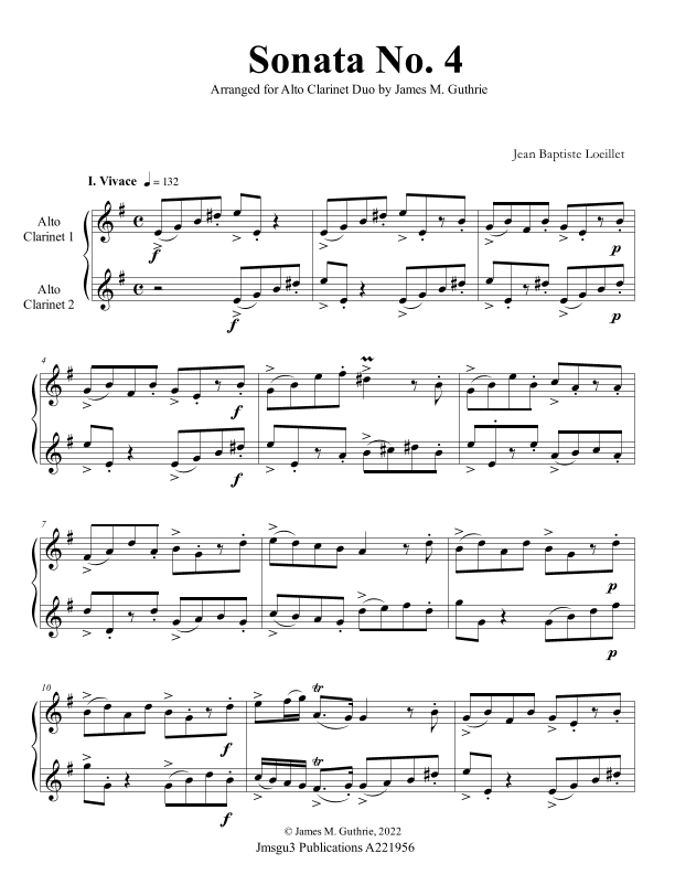 Loeillet: Sonata No. 4 for Alto Clarinet Duo (arr. James M. Guthrie)