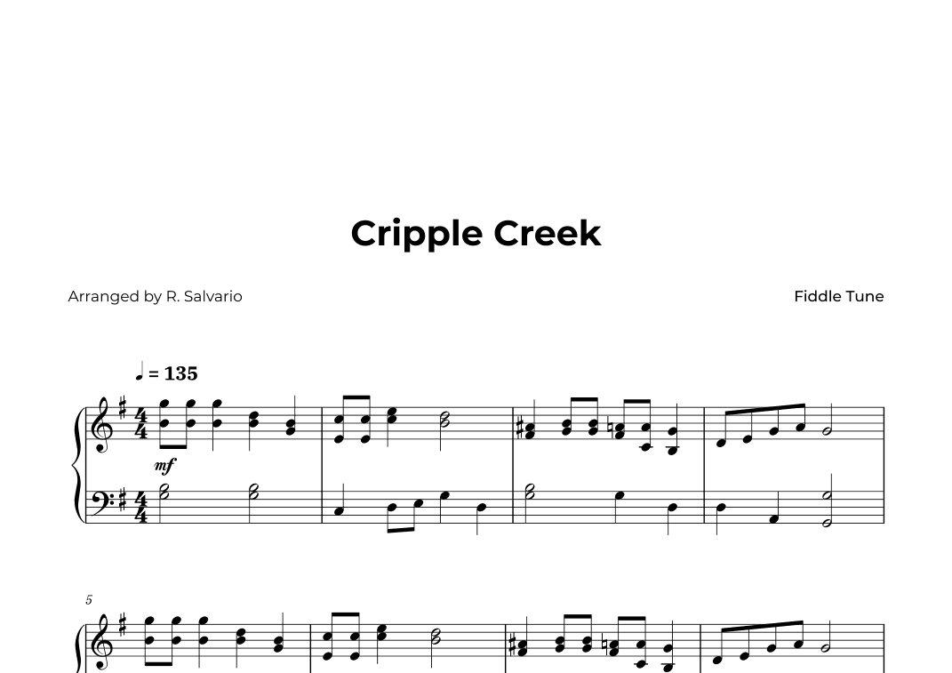 Cripple Creek - Intermediate Piano (arr. R. Salvario)