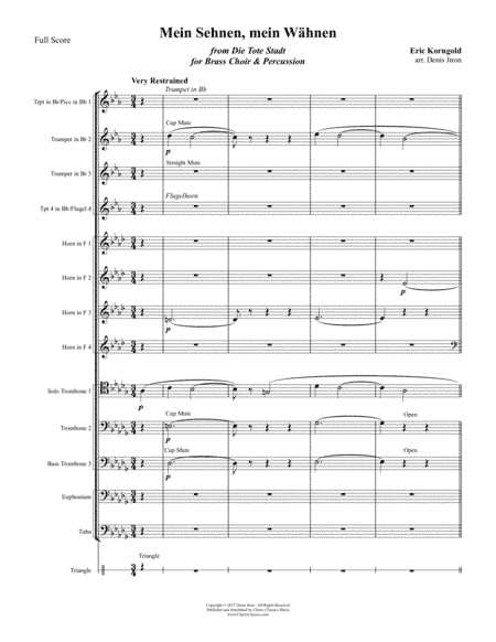 Mein Sehnen mein Wähnen for 13-part Brass Ensemble and optional percussion (arr. Denis Jiron)