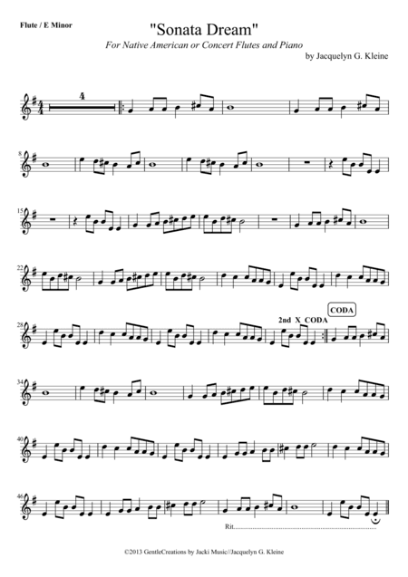 "Sonata Dream" for Flute and Piano.  Flute part E Minor.
