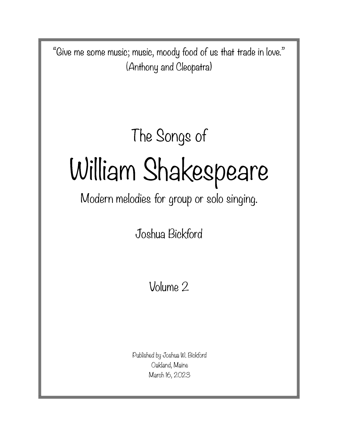 The Songs of William Shakespeare volume 2