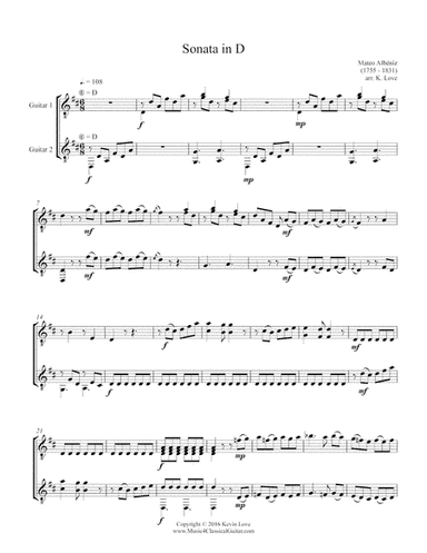 Sonata in D (Guitar Duo) - Score and Parts (arr. K. Love)
