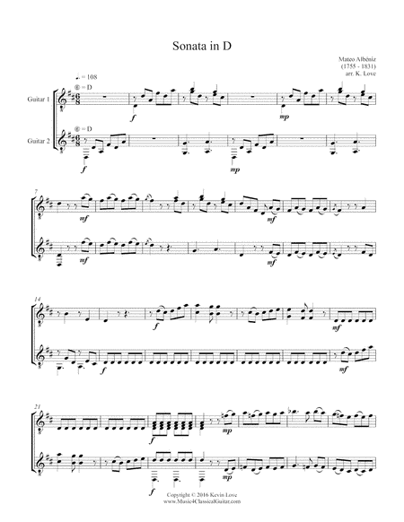 Sonata in D (Guitar Duo) - Score and Parts (arr. K. Love)