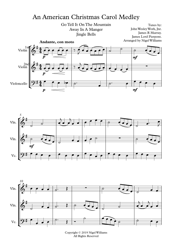 An American Christmas Carol Medley, for String Trio (arr. Nigel Williams)
