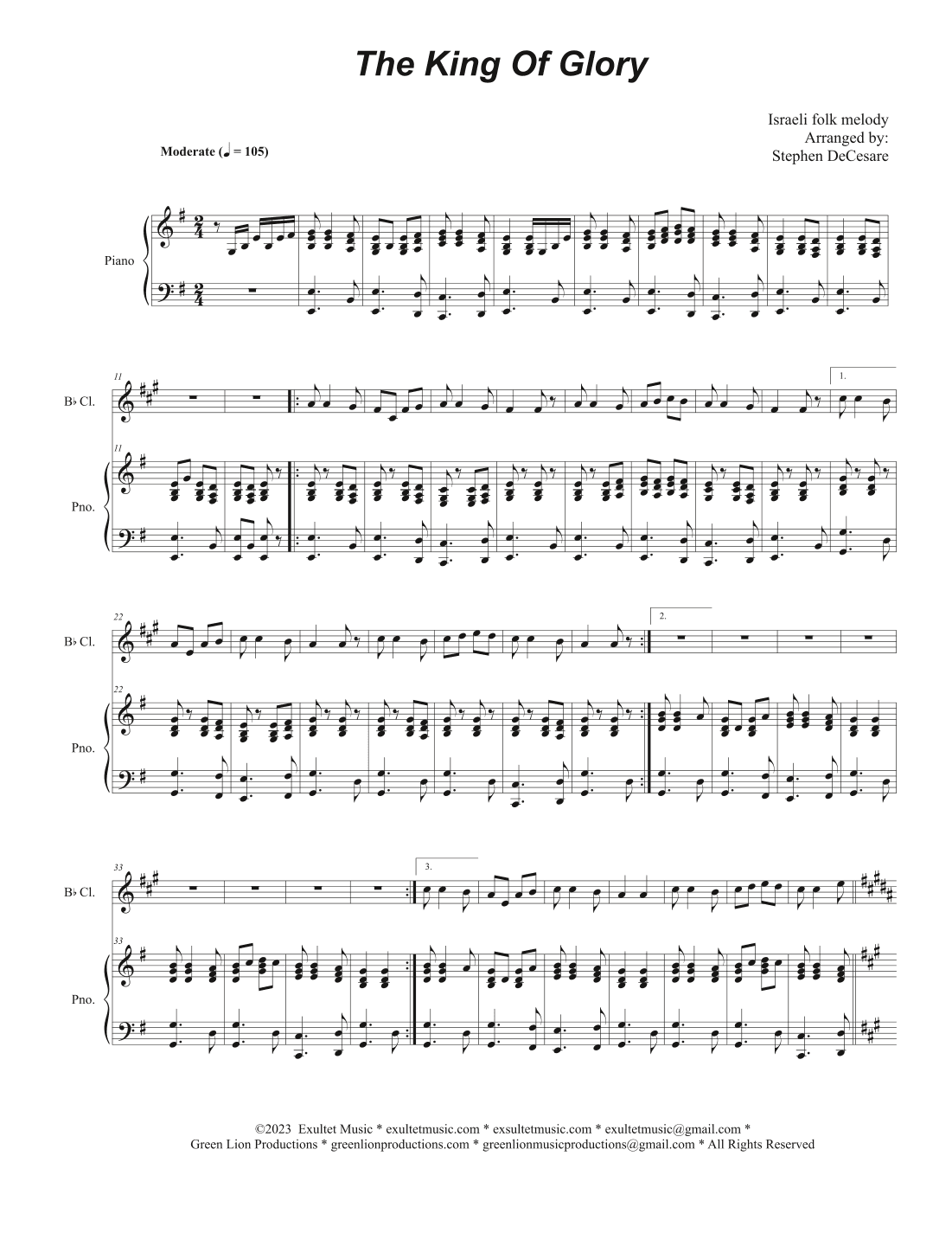The King Of Glory (Bb-Clarinet solo and Piano) (arr. Stephen DeCesare)