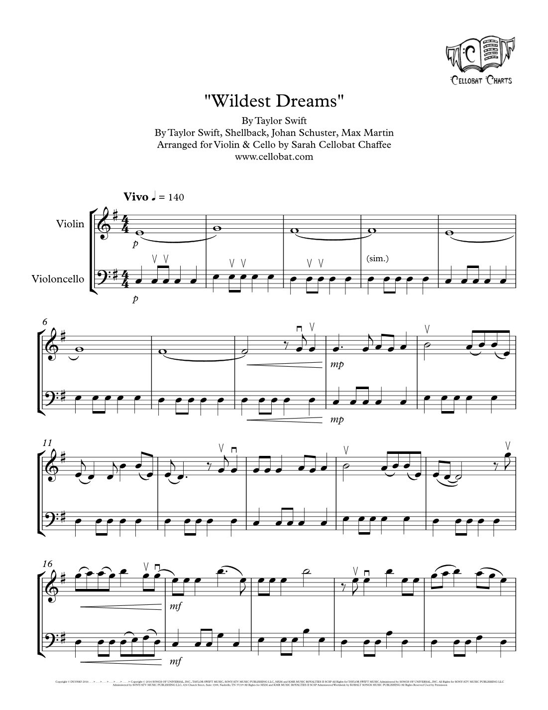 Wildest Dreams (arr. Sarah Cellobat Chaffee)