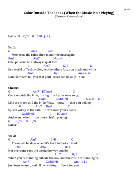 Color Outside the Lines (When the Music Isn’t Playing) [Lyrics/Chords]