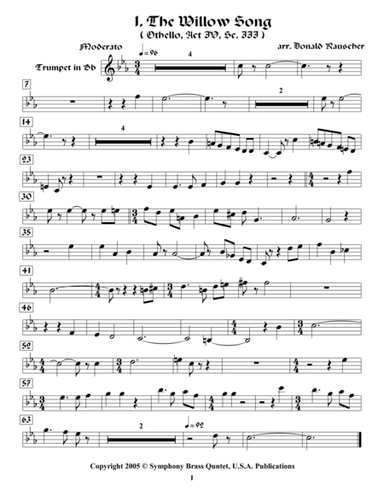 Shakespearean Music for Brass Quintet - 1. The Willow Song - Othello (Trumpet 1) (arr. Donald Rauscher/Transcribed R.R.Cardo)
