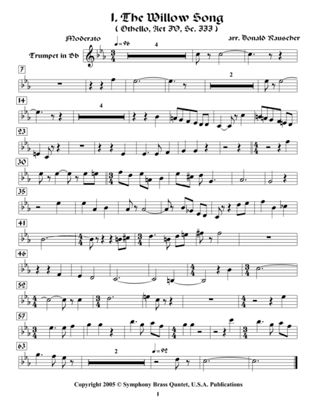 Shakespearean Music for Brass Quintet - 1. The Willow Song - Othello (Trumpet 1) (arr. Donald Rauscher/Transcribed R.R.Cardo)
