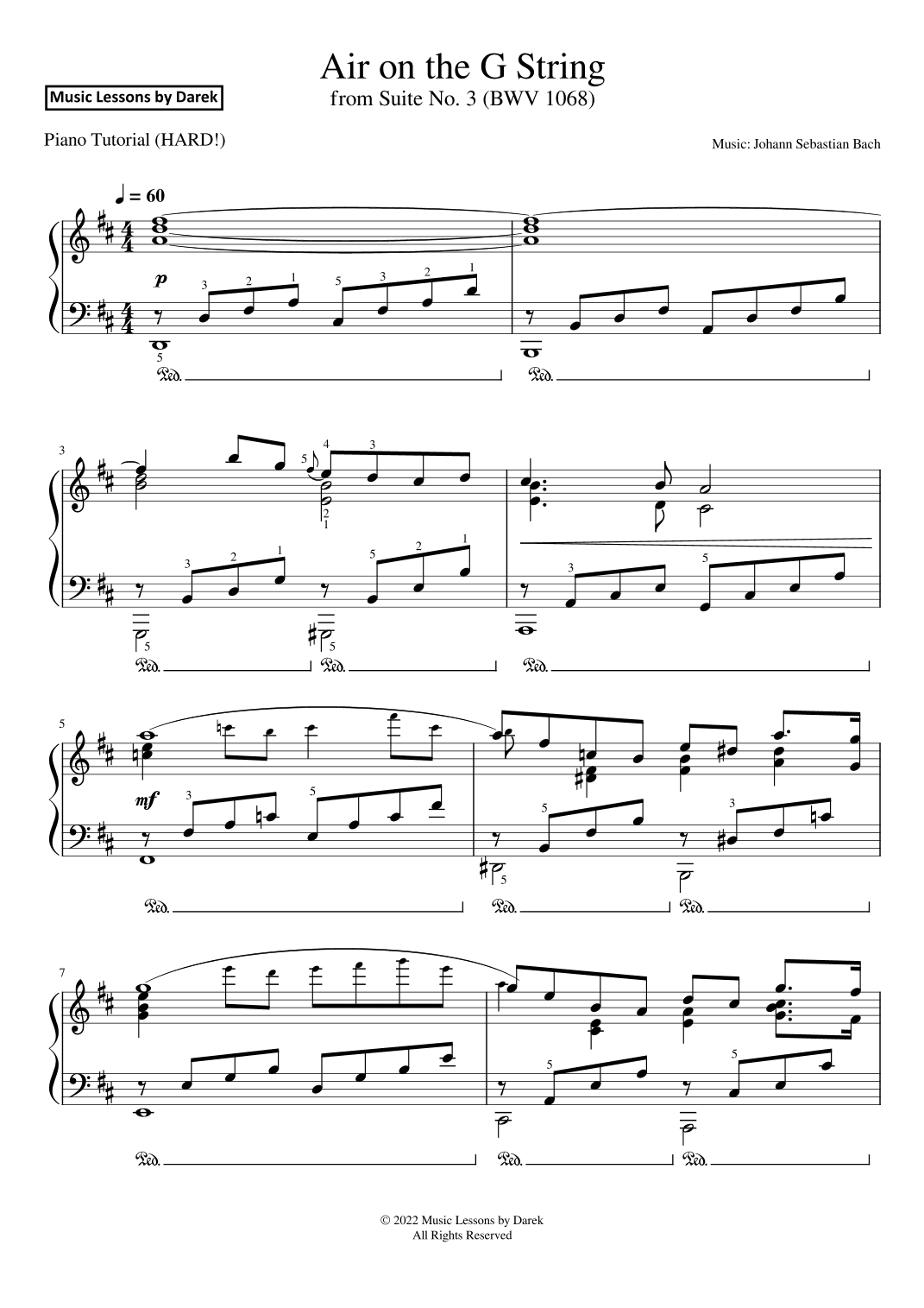 Air on the G String (HARD PIANO) from Suite No. 3 (BWV 1068) [Johann Sebastian Bach] (arr. Darek)