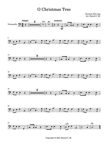 O Christmas Tree for cello and piano (easy) (arr. Daniel C. M.)