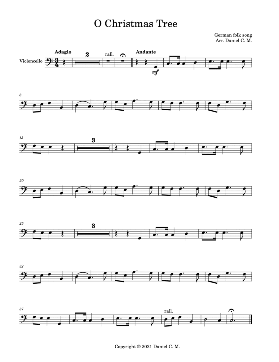 O Christmas Tree for cello and piano (easy) (arr. Daniel C. M.)