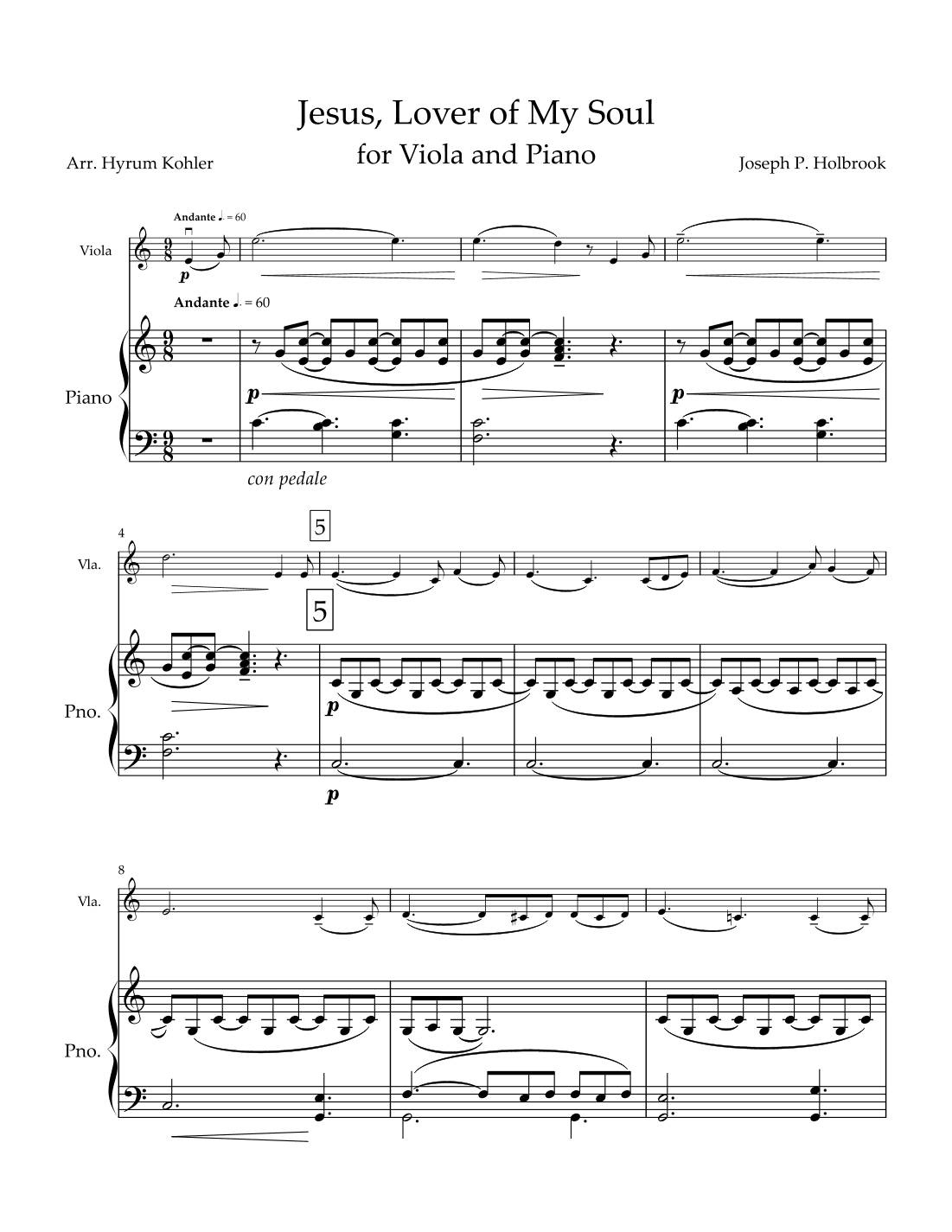 Jesus, Lover of My Soul for Violin or Viola and Piano (arr. Hyrum Kohler)