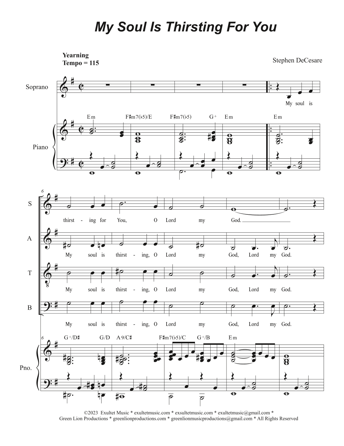My Soul Is Thirsting For You (Vocal Quartet - (SATB)