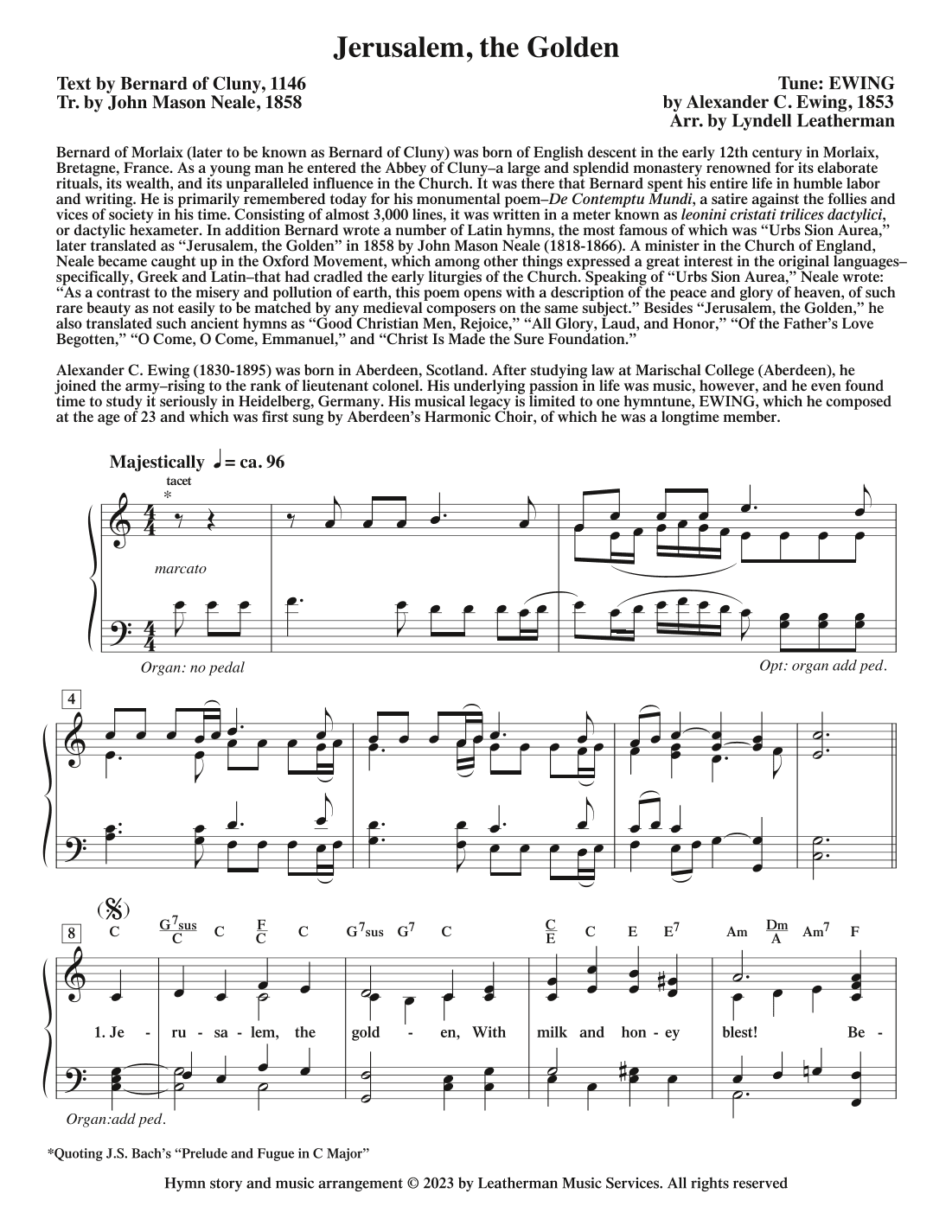 Jerusalem, the Golden (arr. Lyndell Leatherman)