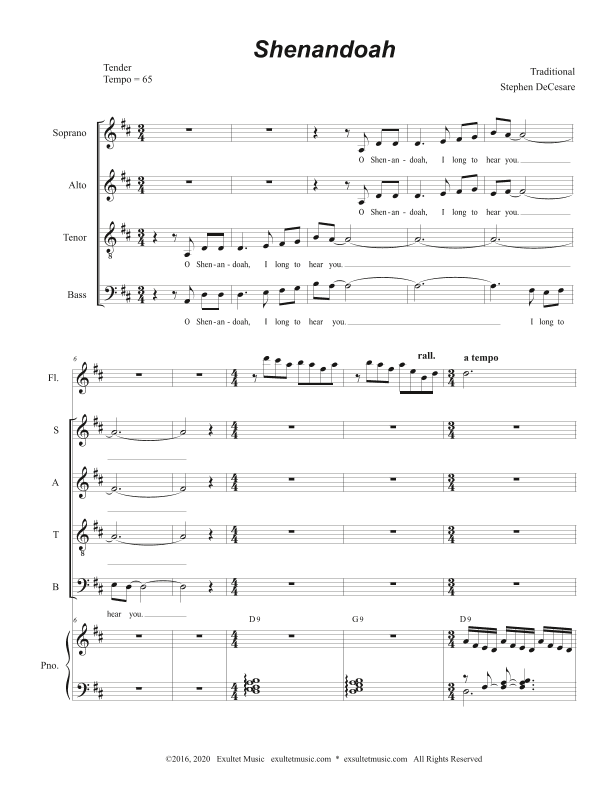 Shenandoah (Vocal Quartet - (SATB) (arr. Stephen DeCesare)