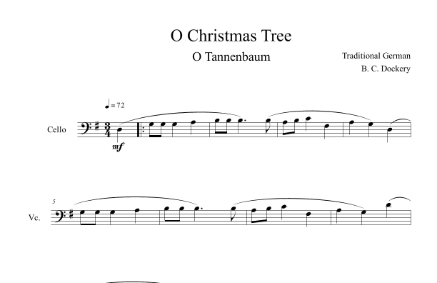 O Christmas Tree (O Tannenbaum) for Solo Cello (arr. B. C. Dockery)