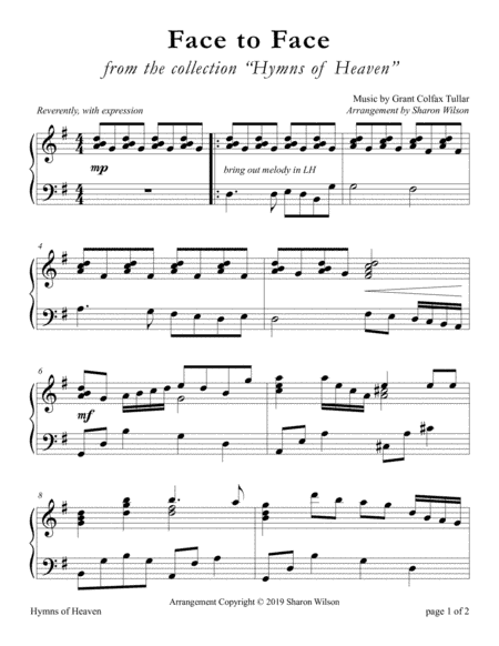 Face to Face (LARGE PRINT Piano Solo) (arr. Sharon Wilson)