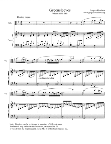 Greensleeves -  What Child is This - for Viola and Piano