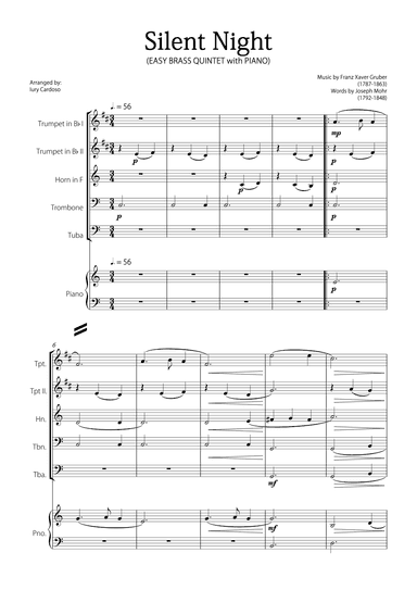 "Silent Night" (Easy Brass Quintet with Piano) (arr. Iury Cardoso)