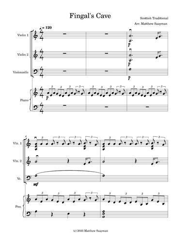 Fingal's Cave - Scottish Traditional - Violin, Piano, cello (arr. Matthew Saayman)