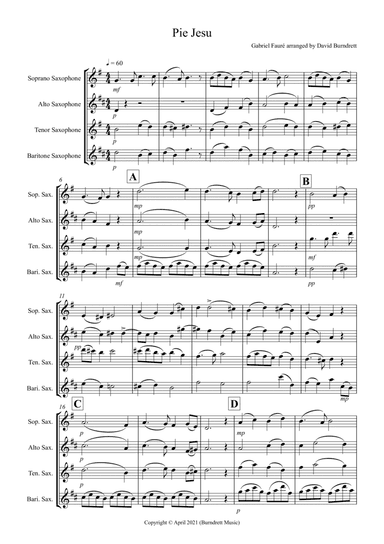 Pie Jesu (from Requiem) for Saxophone Quartet (arr. David Burndrett)