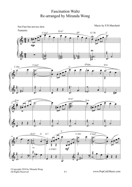 Fascination Waltz - Wedding Piano Solo in C Key (arr. Miranda Wong)