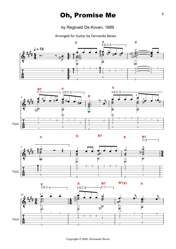 Oh Promise Me for Fingerstyle Guitar (arr. FERNANDO LUIZ NEVES)