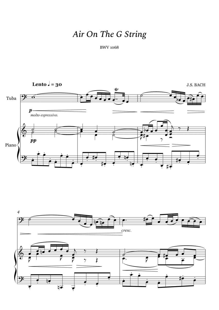 Bach - Air on The G String for Tuba and Piano (arr. Cassio Silva)