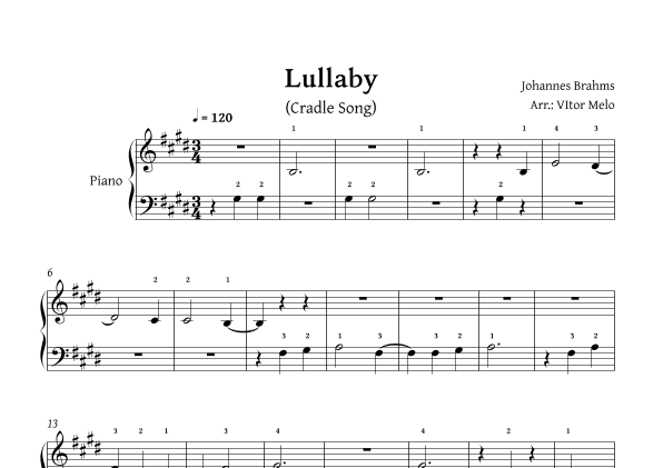 Brahms Lullaby - beginner piano (arr. Vitor Melo)