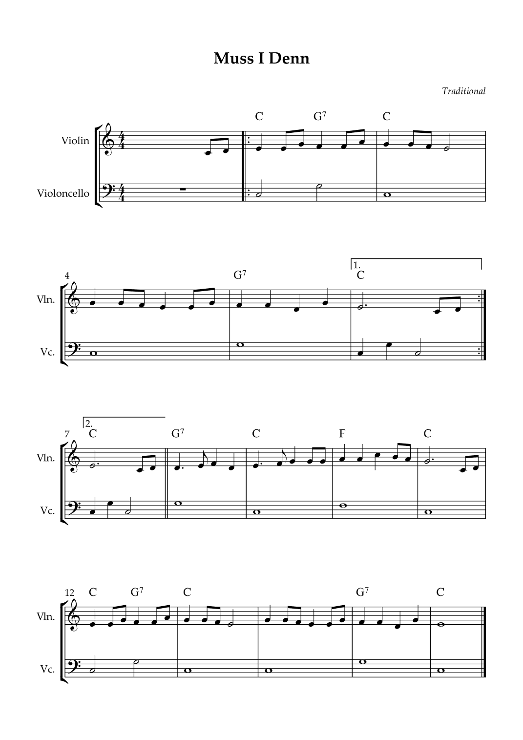 String Duet - Muss I Denn (Easy) (arr. Wesley S. SIlva)