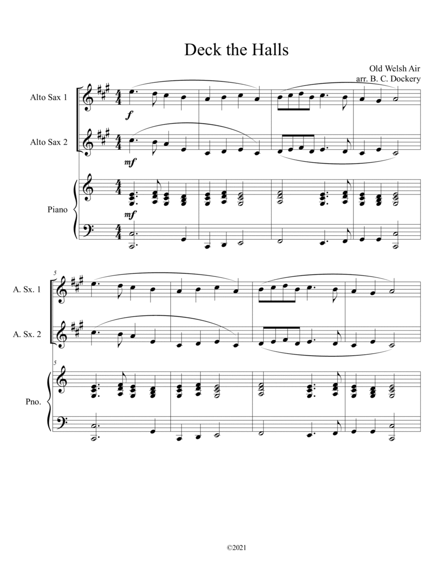 Deck the Halls (2 Alto Saxes and Piano) (arr. B. C. Dockery)