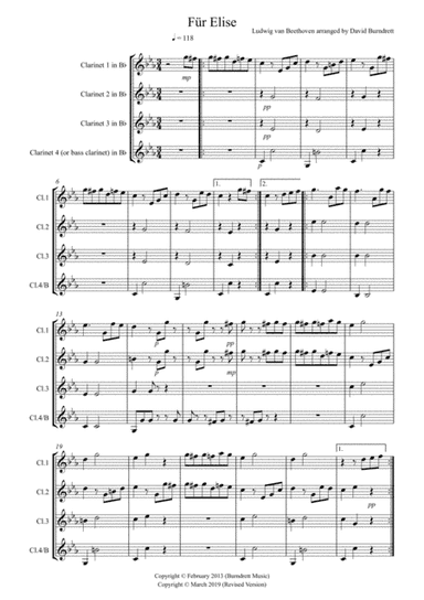 Für Elise for Clarinet Quartet (arr. David Burndrett)