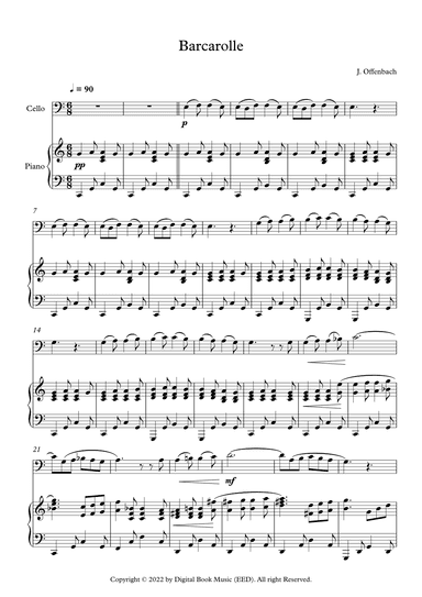 Barcarolle - Jacques Offenbach (Cello + Piano) (arr. Digital Book Music)