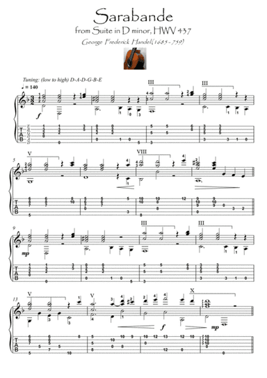 Sarabande by Handel guitar solo (arr. PianoSheetNow)