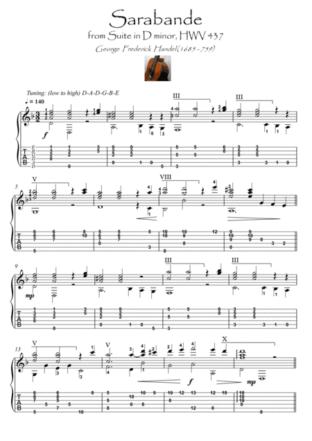 Sarabande by Handel guitar solo (arr. PianoSheetNow)