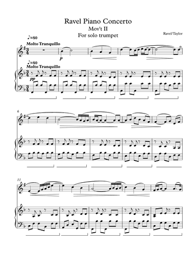 Ravel Piano Concerto Mov't II for Trumpet  Solo (arr. Paul Taylor)