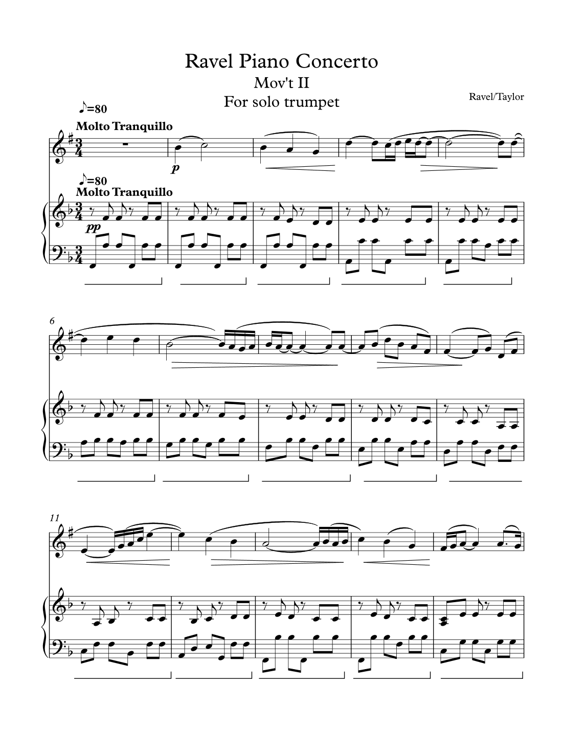 Ravel Piano Concerto Mov't II for Trumpet  Solo (arr. Paul Taylor)