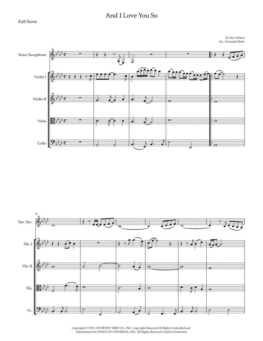 And I Love You So (arr. Fernando Britto)