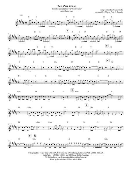 Zen Zen Zense (arr. Marco Polo Ignacio)